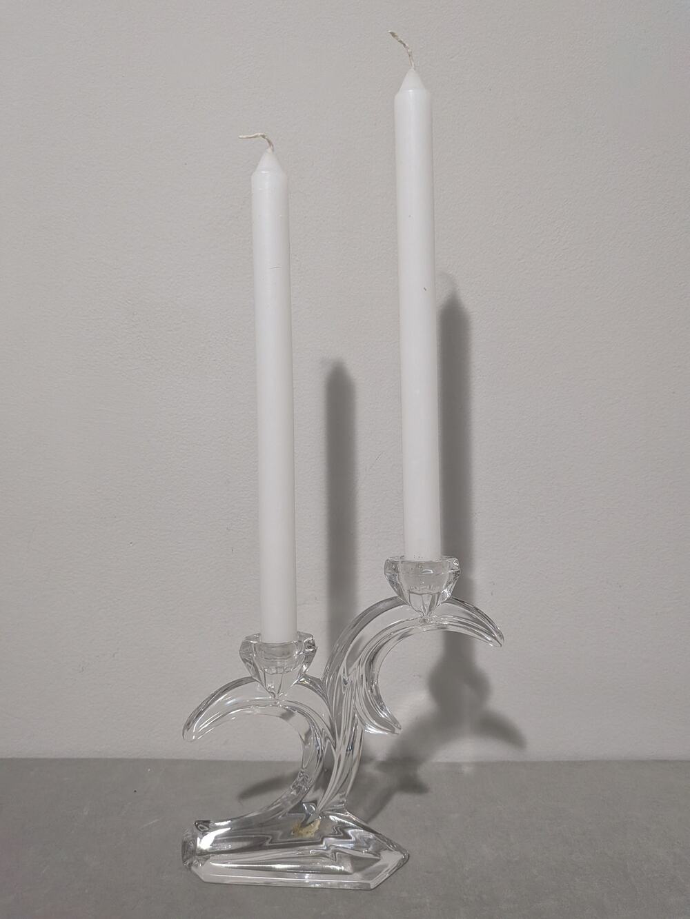 Art Deco Glass Double Arm Wave Candlestick Candelabra by Global Art Germany